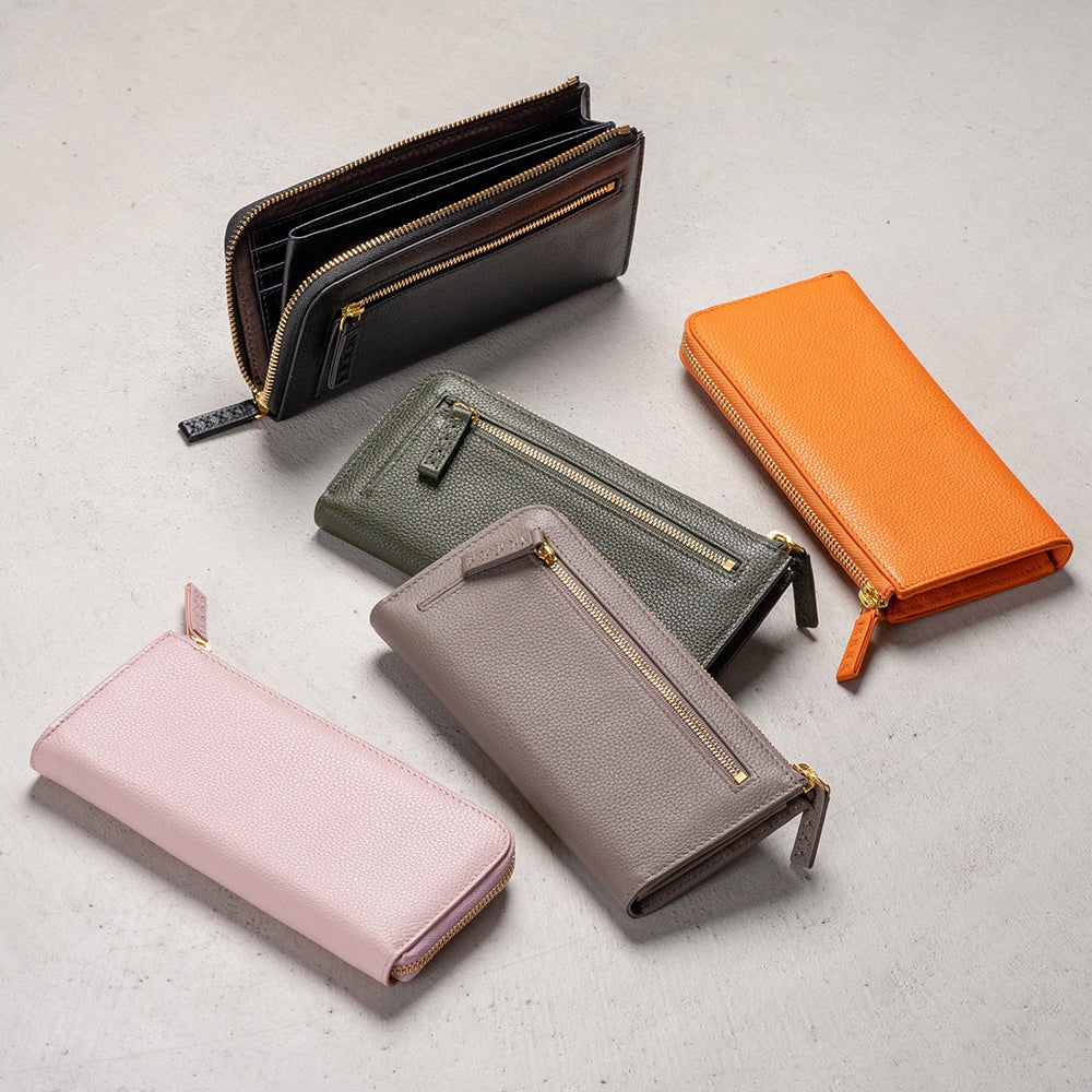 渋金革紐巻く二つ折りたたむネックウォレット＋zipperケース 渋金革紐