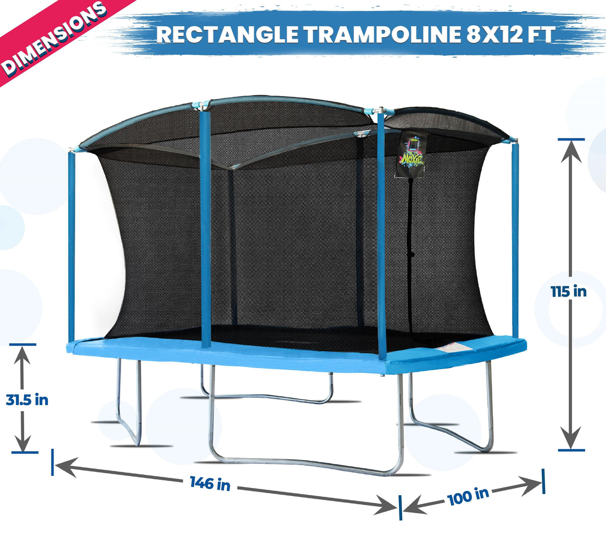 Machrus Moxie 8 x 12 FT Rectangular Outdoor Trampoline Set with