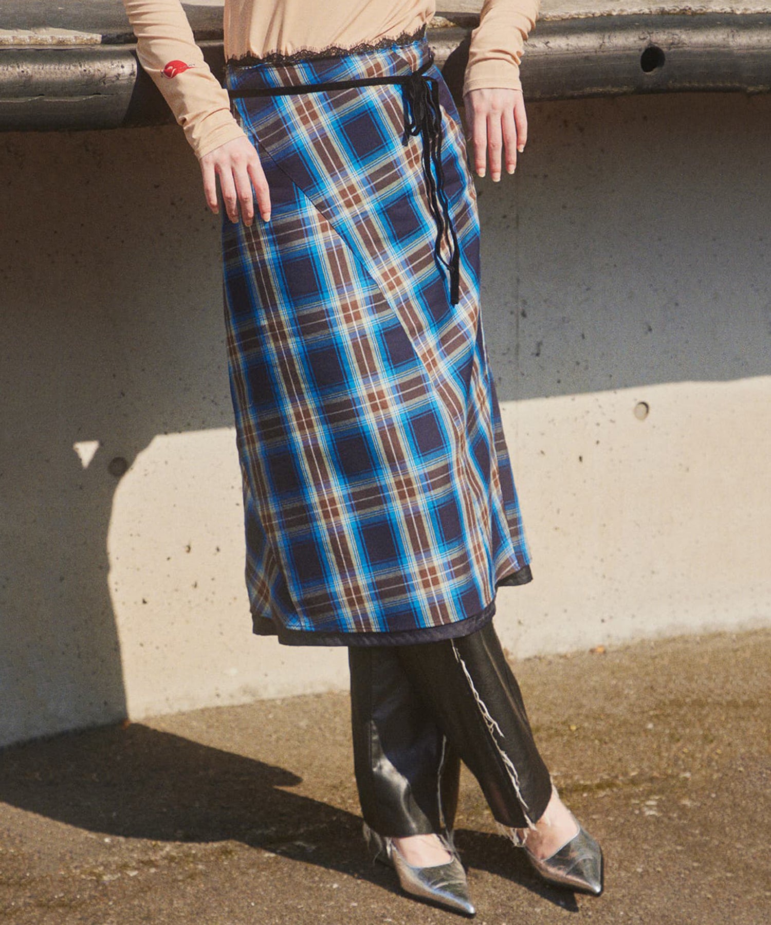 SALE】Checkered Bias Seam Midi Skirt
