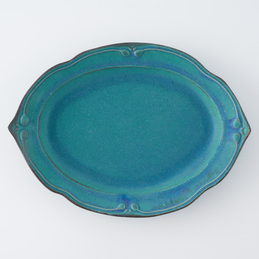 益子焼 わかさま陶芸 シャビーターコイズ 洋皿オーバル(大) ¥2,750