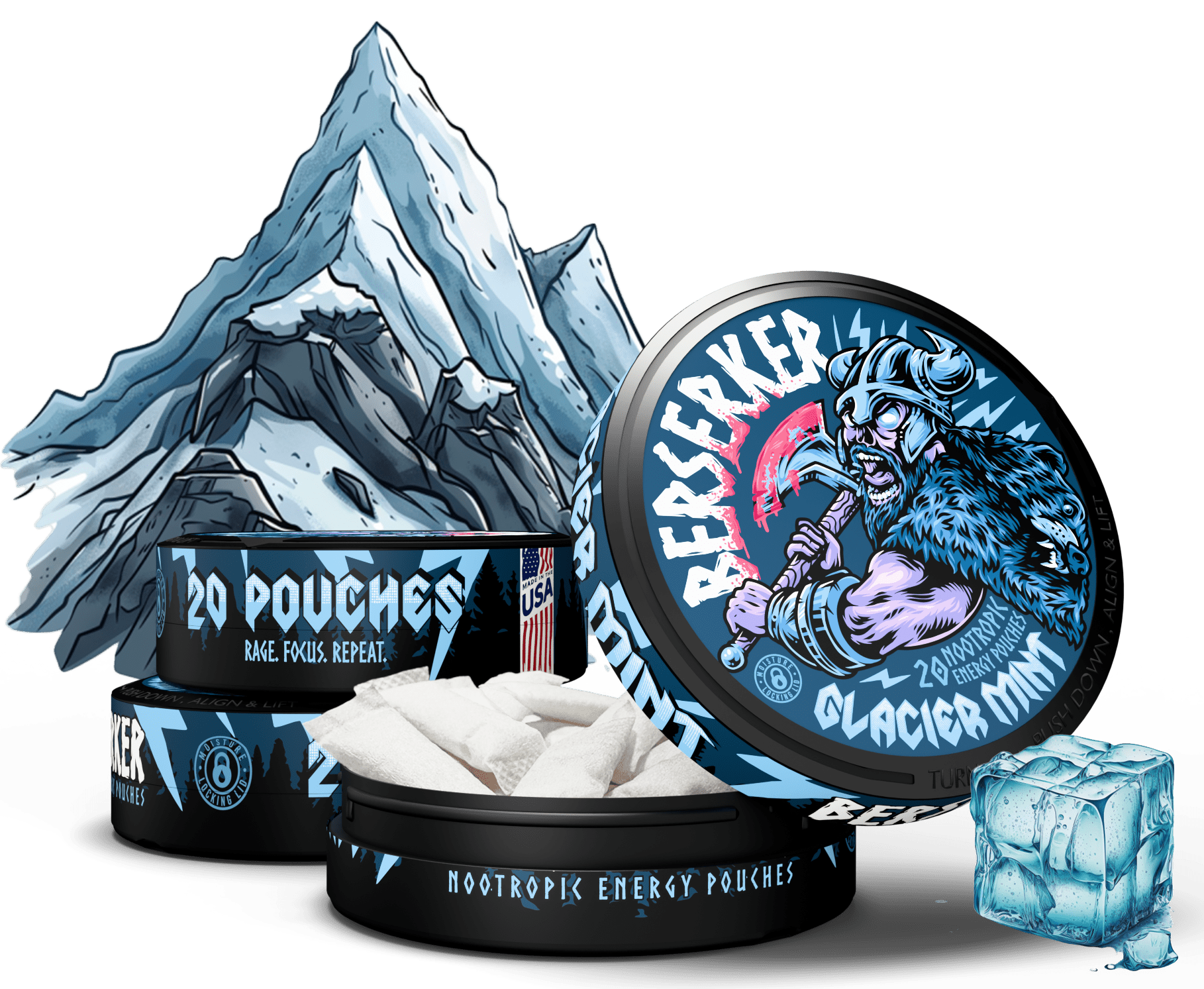 Berserker Glacier Mint Caffeine Pouches - Zyn Alternative – Outlaw