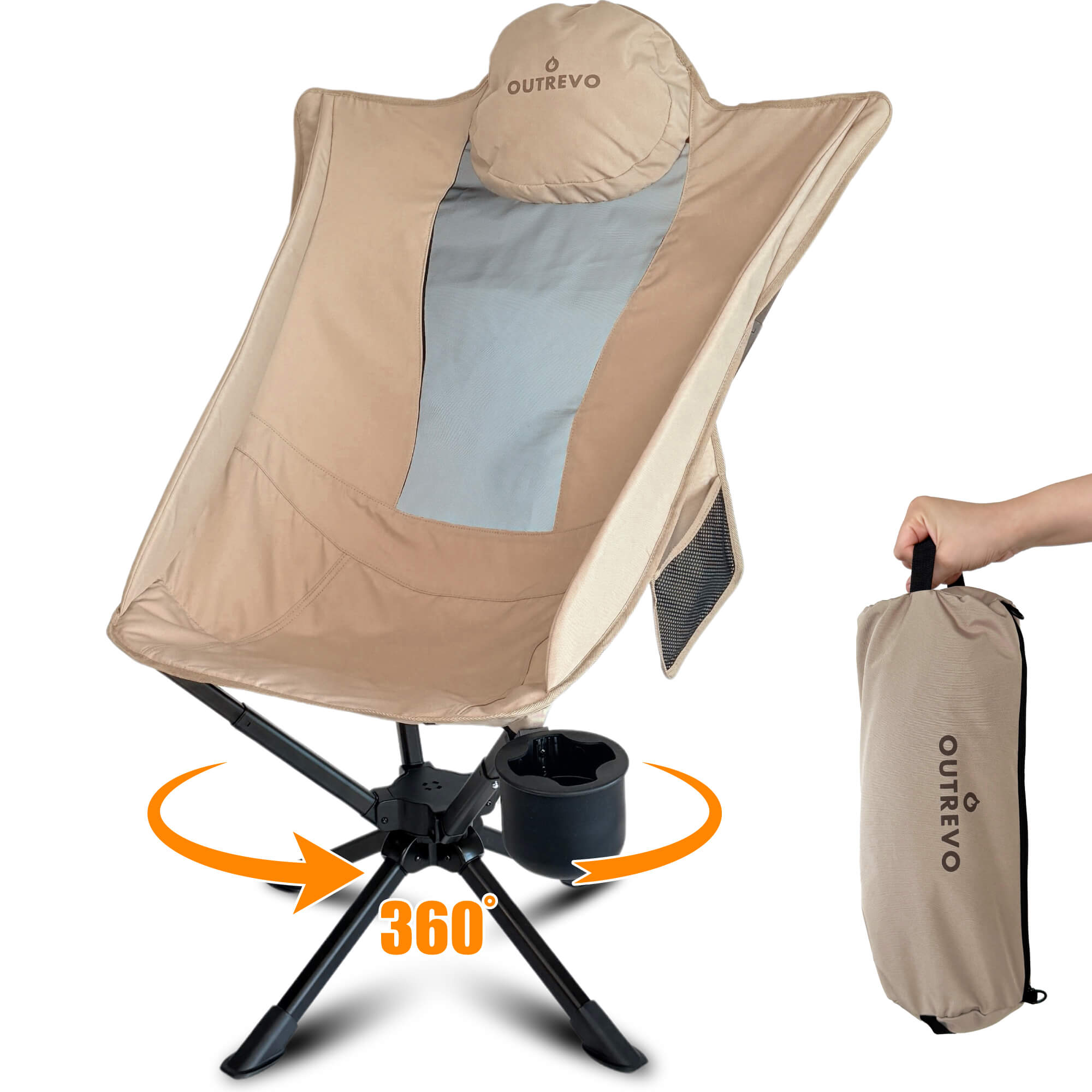 OUTREVO [リボルバープラス] 360度 回転 アウトドアチェア ハイバック