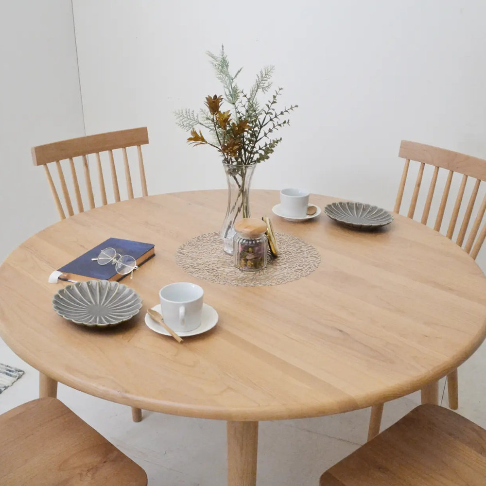ラウンドテーブル 115cm 無垢材（アルダー×オーク） 北欧風デザイン