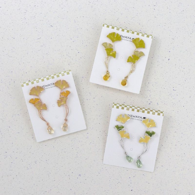 ピアス ニッケルフリー 銀杏 イチョウ ドロップ ビーズ チタンポスト