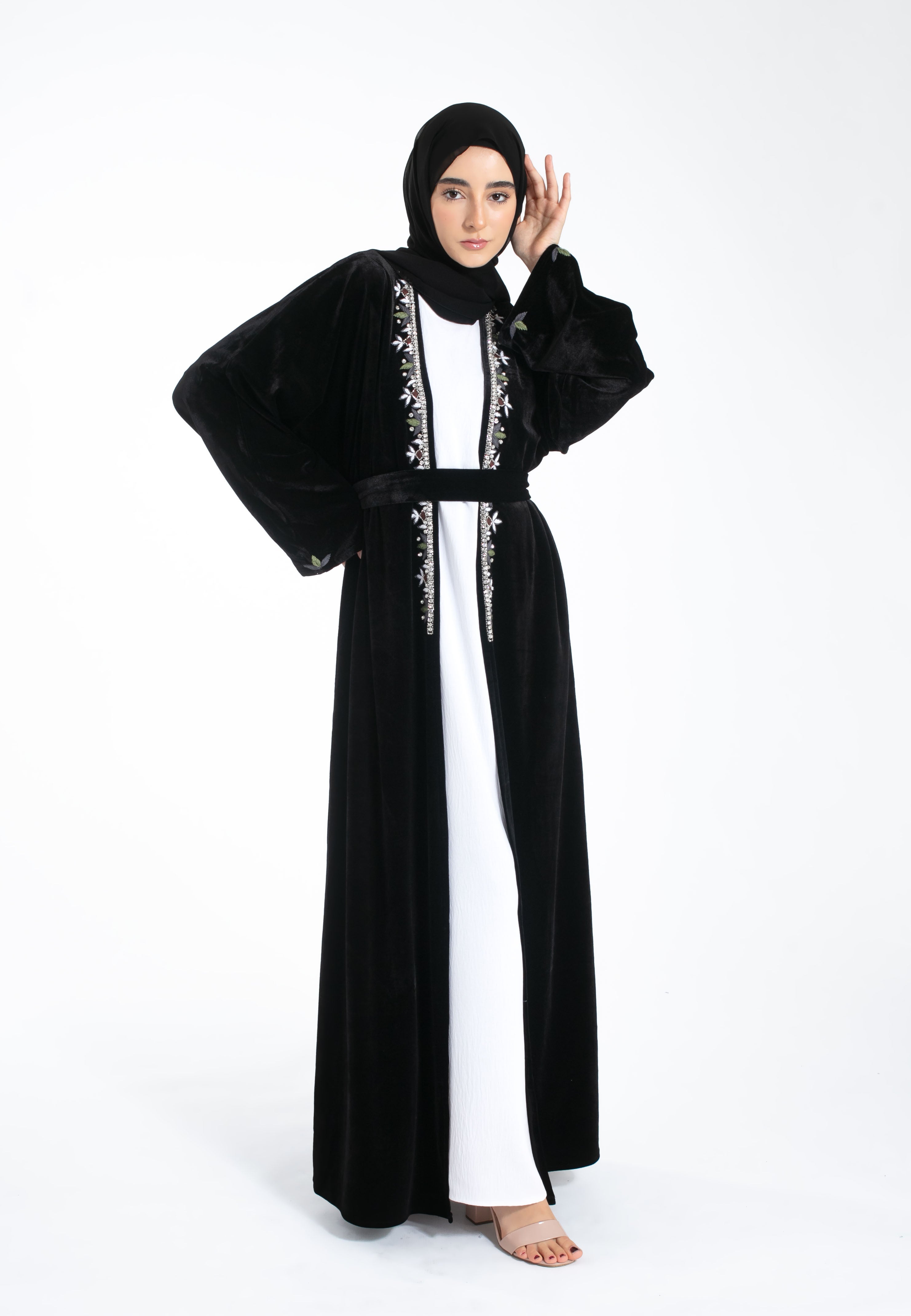 Shop Luxury Noir Velvet Kimono Abaya | Abaya Lounge Official Store