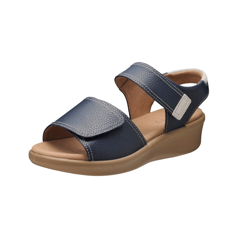 アキレス・ソルボ C 587 ネービー｜甲と足首が調整できる牛革ウェッジ