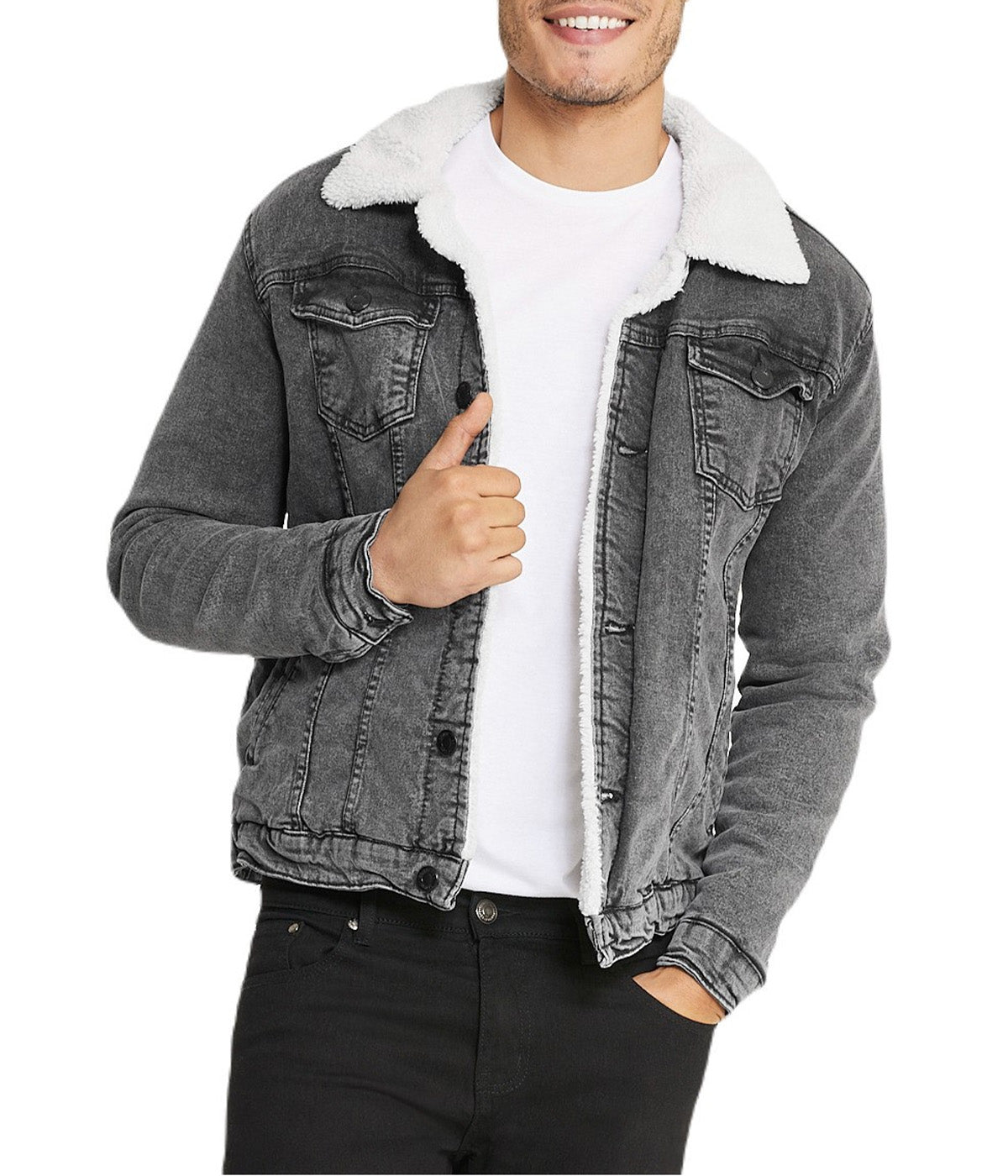 i8 Excel Sherpa Collar Gray Denim Jacket - Smoked – Bonton