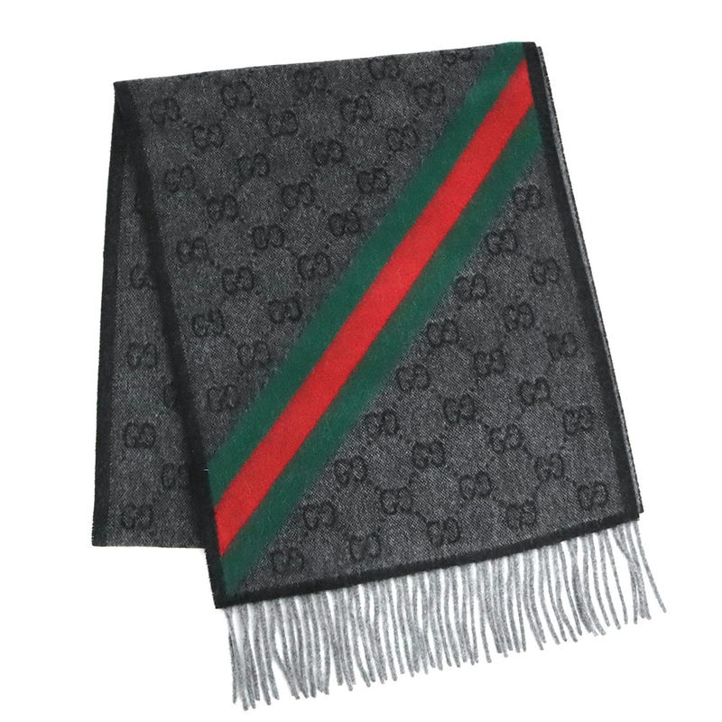 Brandol / GUCCI グッチ ストール ウール100% GG柄 マフラー グレー系