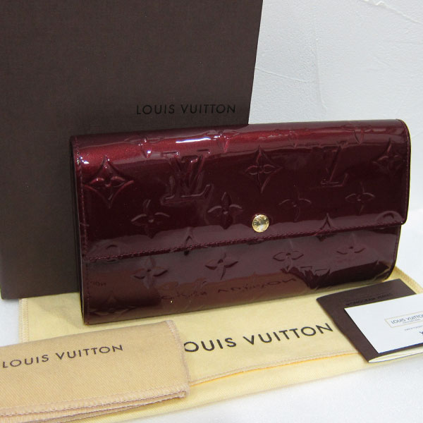 美品 ルイヴィトン ヴェルニ ファスナー長財布 ポルトフォイユサラ 赤