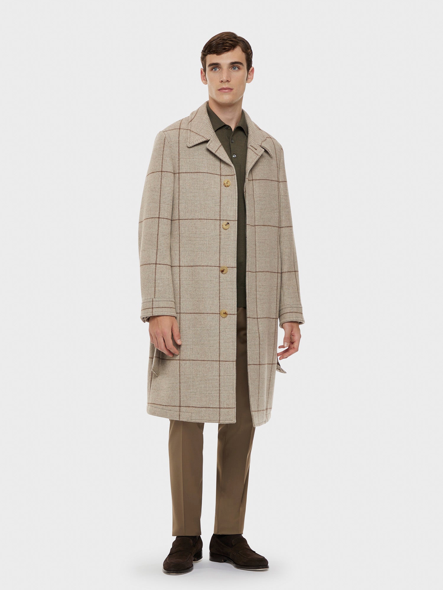 Caruso - Checked wool and cashmere coat in sand and camel