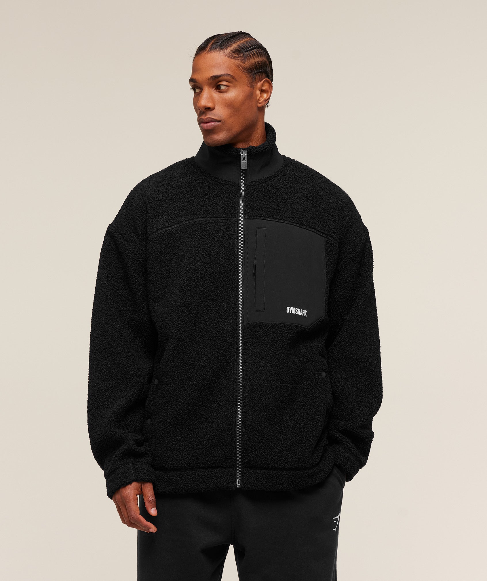 Gymshark Borg Zip Through Jacket - Black | Gymshark
