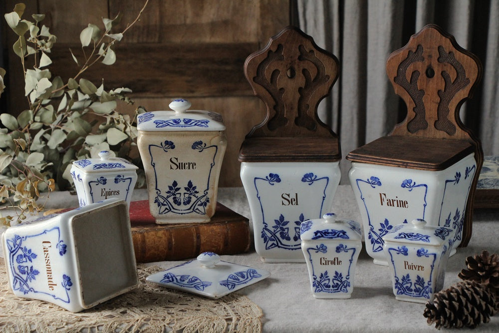 ビレロイ＆ボッホ窯アールヌーボーデザインのキャニスター7点セット