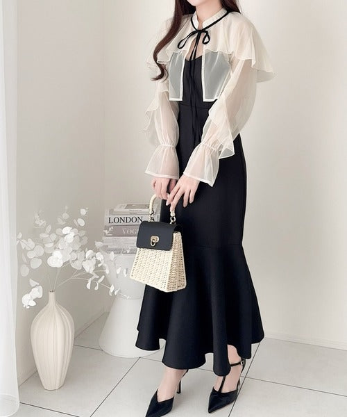 mily bilet】セットアップで華やかスタイル。チュールケープボレロ付き