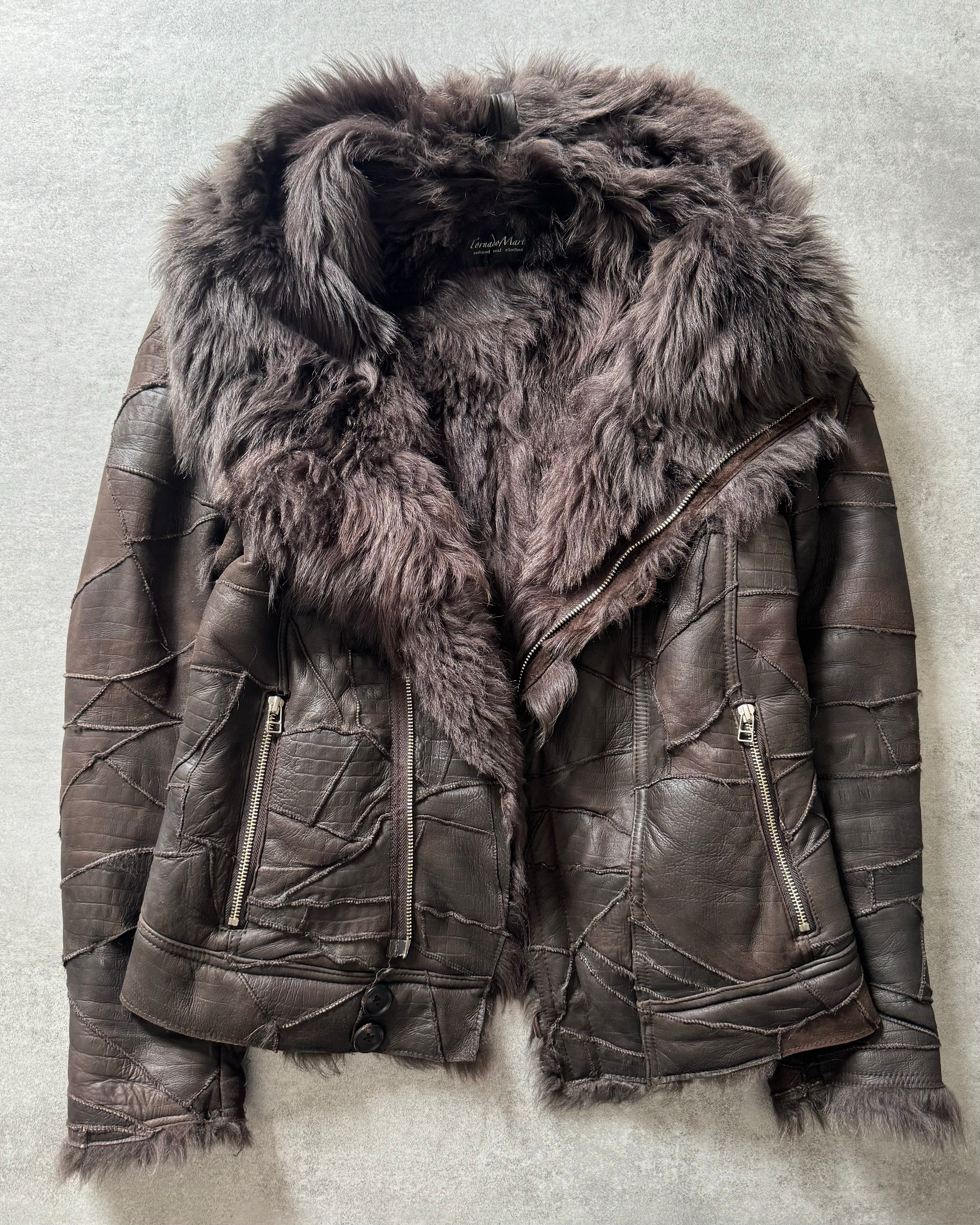 Tornado Mart Brown Twisted Fur & Leather Patchwork Jacket (S
