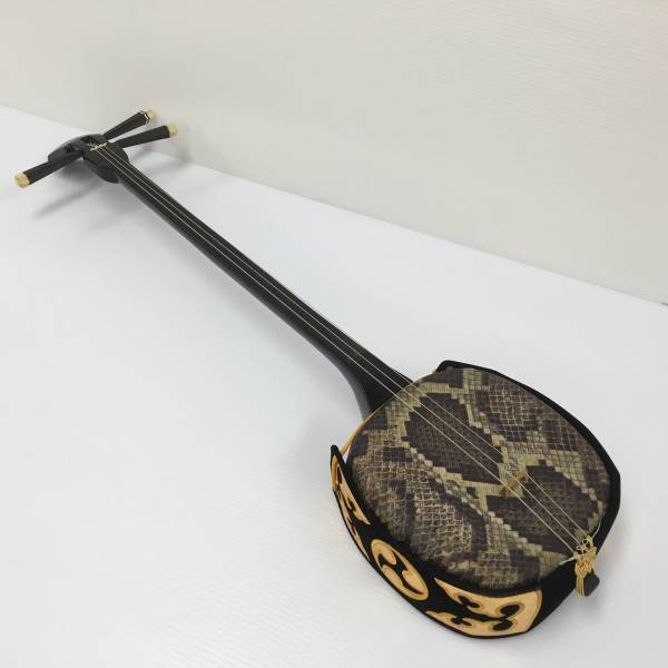 良品】沖縄三線 人工皮 蛇柄 三味線 ケース付き 沖縄三味線 人工皮 蛇