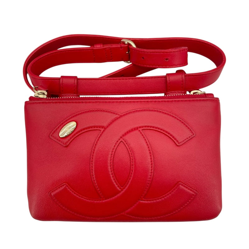 シャネル CHANEL ボディバッグ 27番台 レッド GD金具 レザー