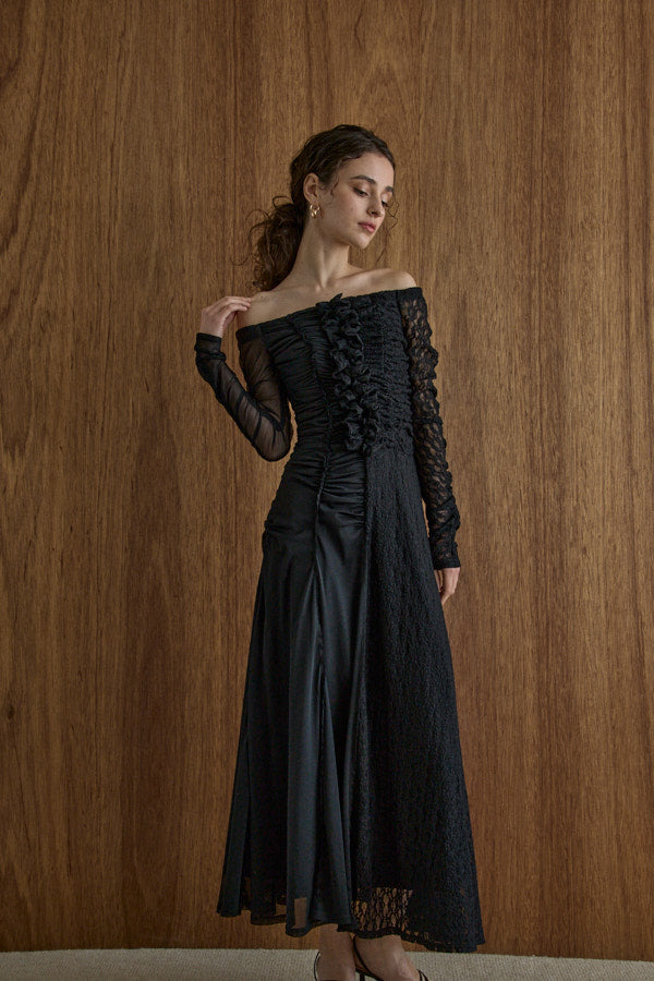 Lace＆Churu switching dress -Black- – ERADIE