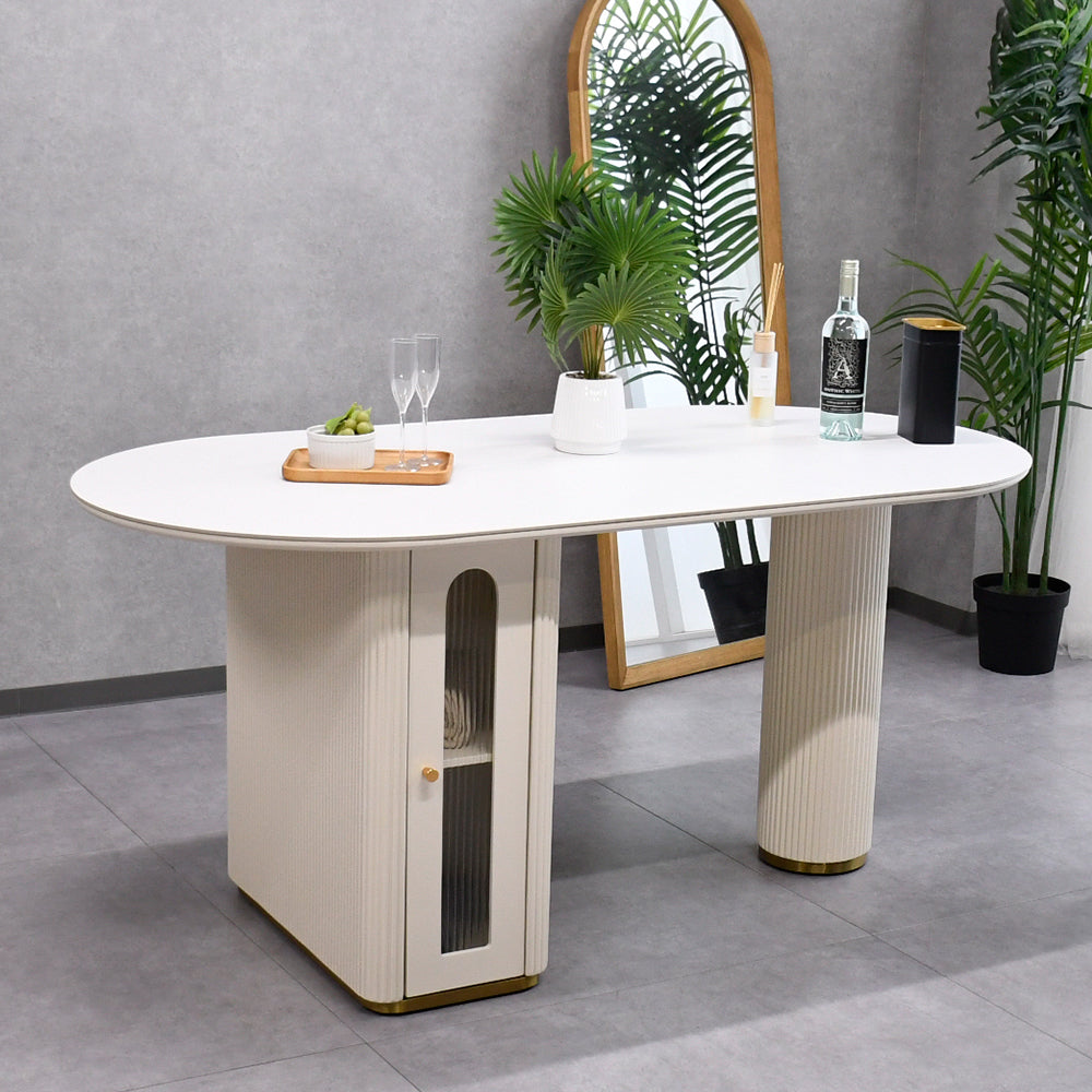 セラミック天板ダイニングテーブル（160cm）｜収納付き