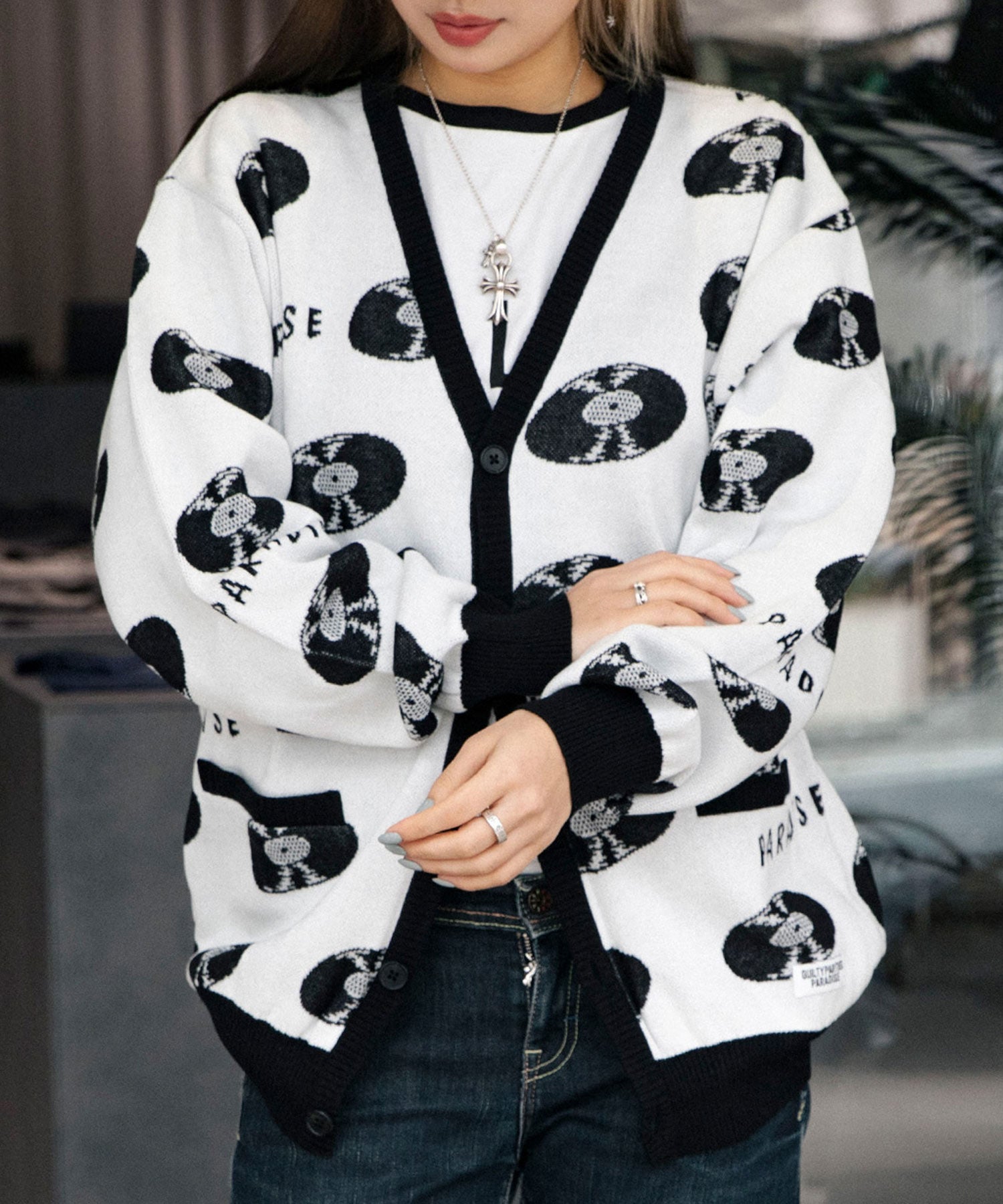 RECORDS JACQUARD KNIT CARDIGAN - WACKO MARIA (ワコマリア) - tops