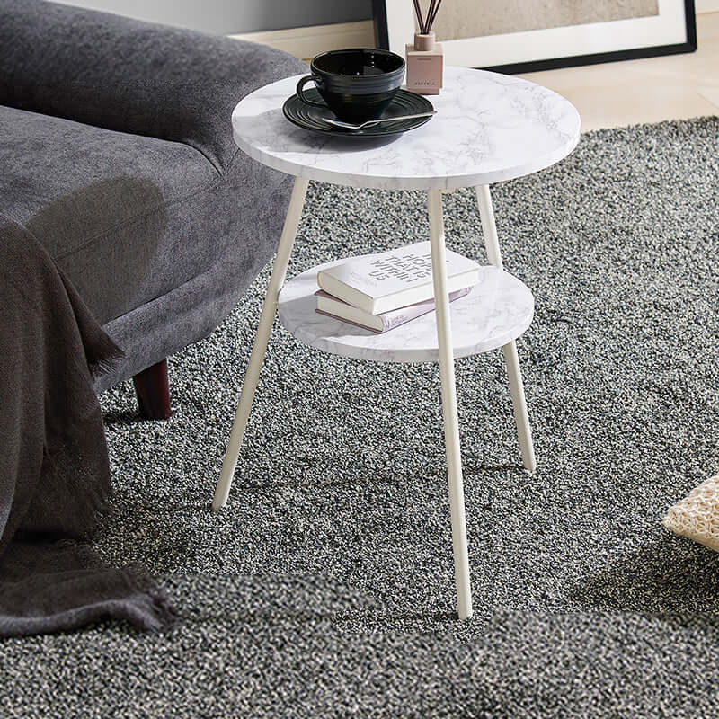 サイドテーブル 丸 幅40cm 円形 大理石 収納 モダン - flatoo