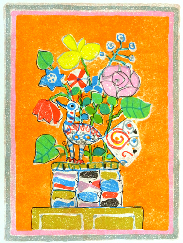 ポール アイズピリ グレーの背景のピンクのバラ リトグラフ ポール