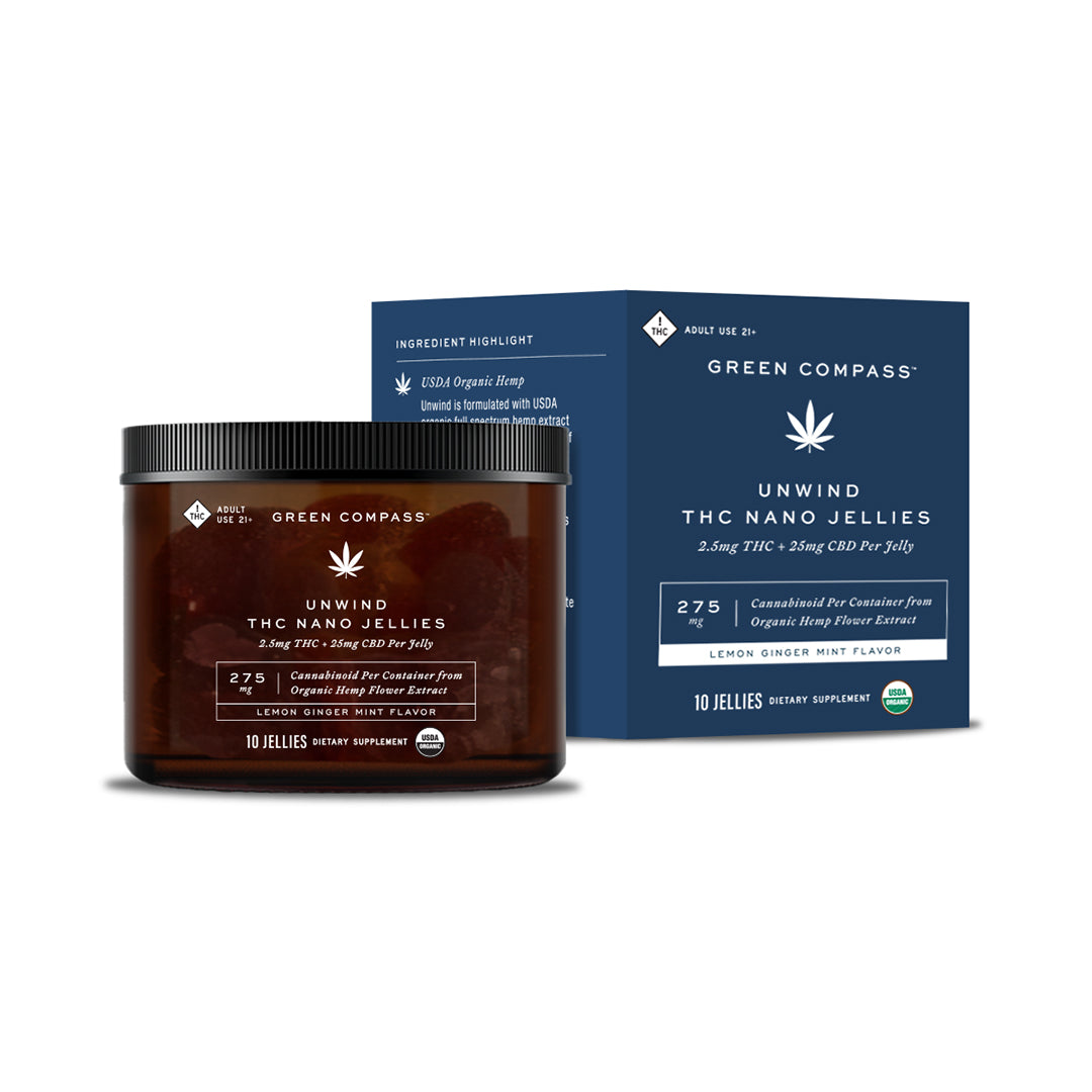 Organic Unwind THC Nano Jellies Lemon Ginger Mint Flavor – Green