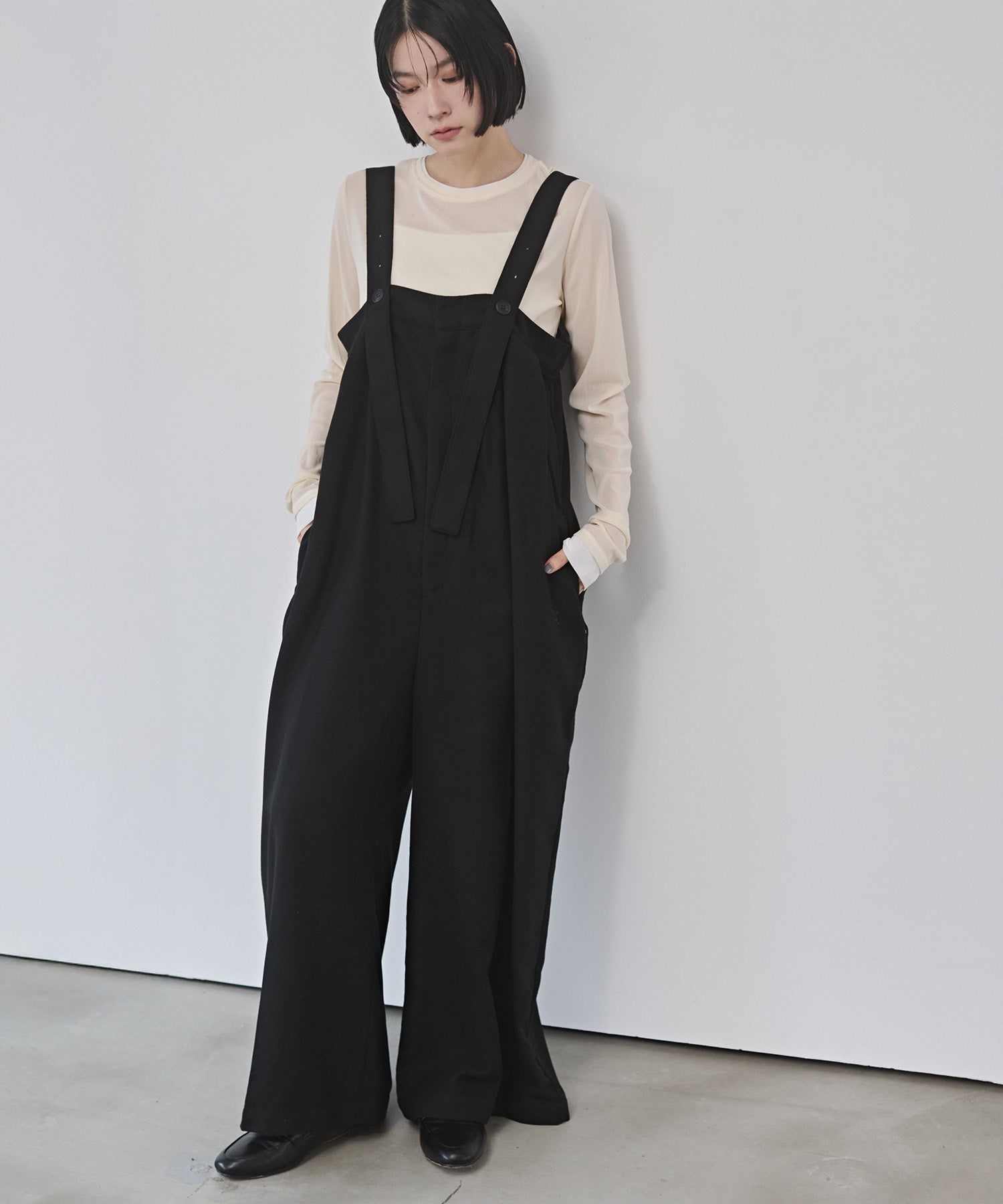 ウール混 ワイドサロペット