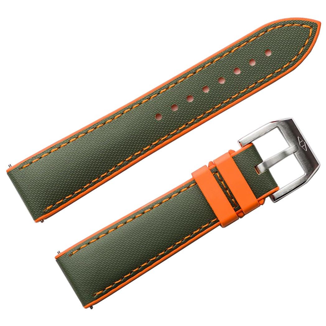 Artem HydroFlex Green Orange Sailcloth / Rubber Watch Strap