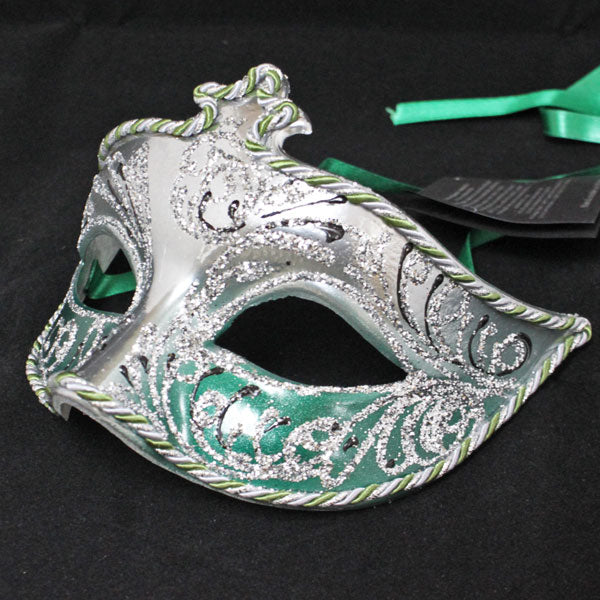 ベネチアンマスク カーニバルマスク 仮面 ハーフ シルバー グリーン