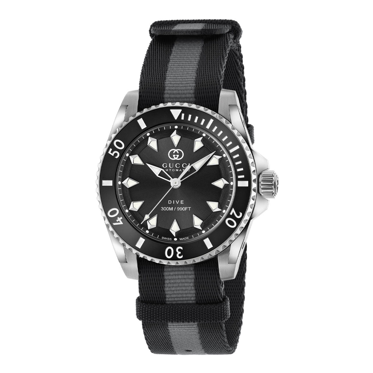 Gucci Dive Stainless Steel Black Dial Watch With Black and Grey