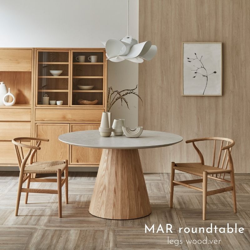 MAR】ラウンドテーブル｜突板脚 100cm 110cm 120cm ダイニングテーブル