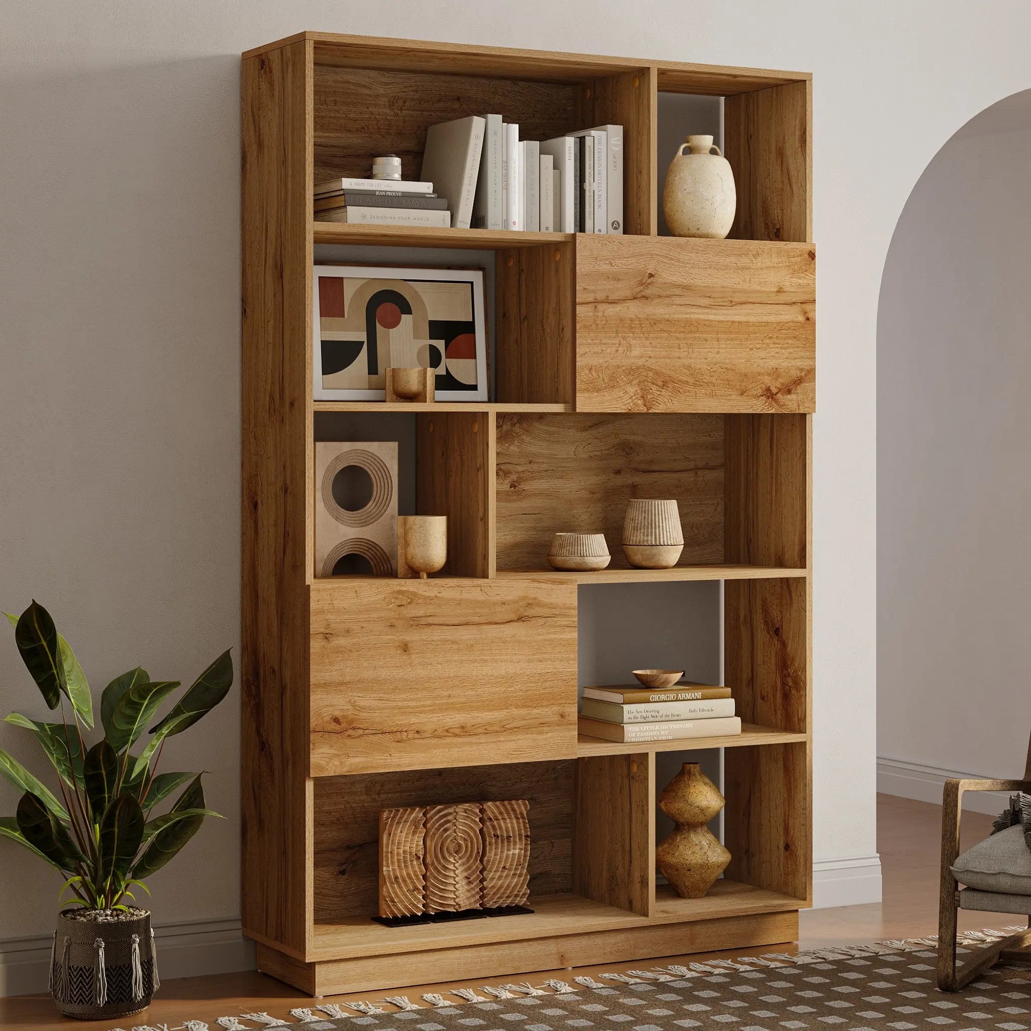 Anton wood finish bookcase with cabinet storage – LuxenHome