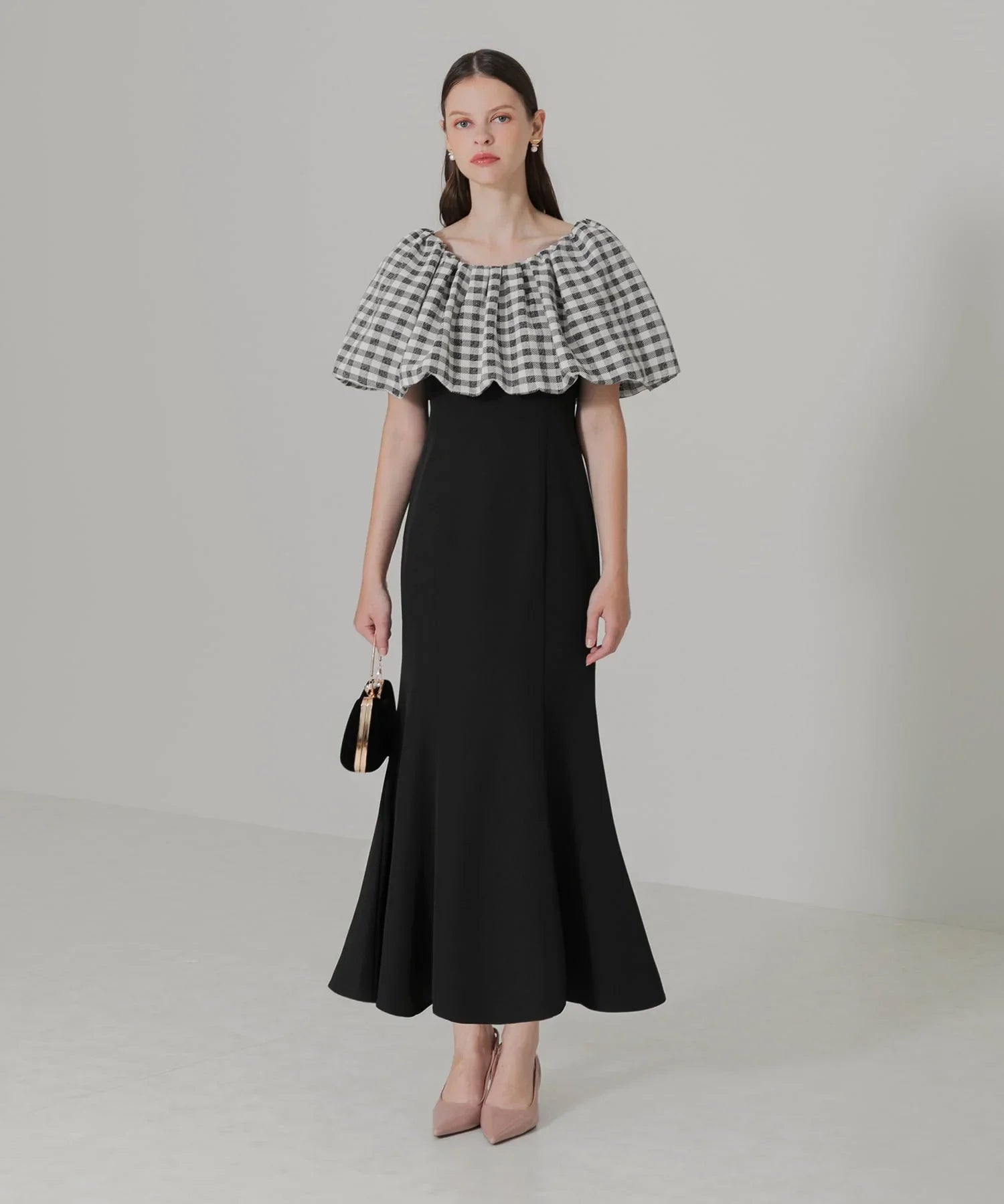 当日発送】2WAYオフショルダーパフスリーブマーメイドワンピース