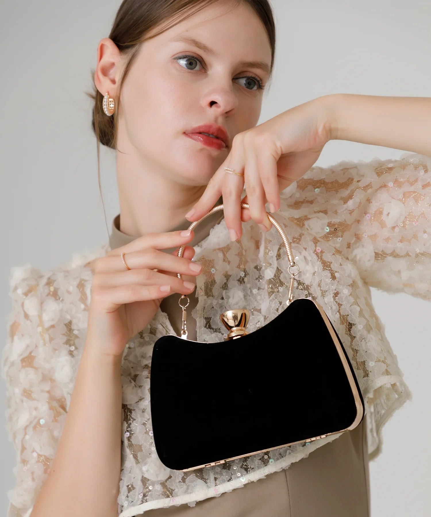 当日発送】クリスタルモチーフベロア3WAYハンドバッグ