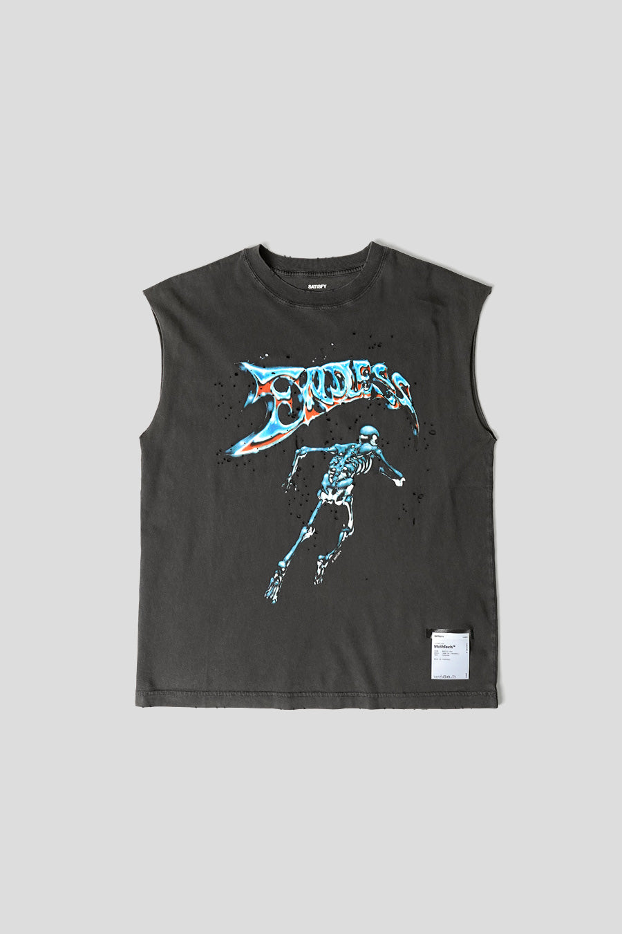 SATISFY - WASHED BLACK MOTHTECH MUSCLE SLEEVELESS T-SHIRT – LE