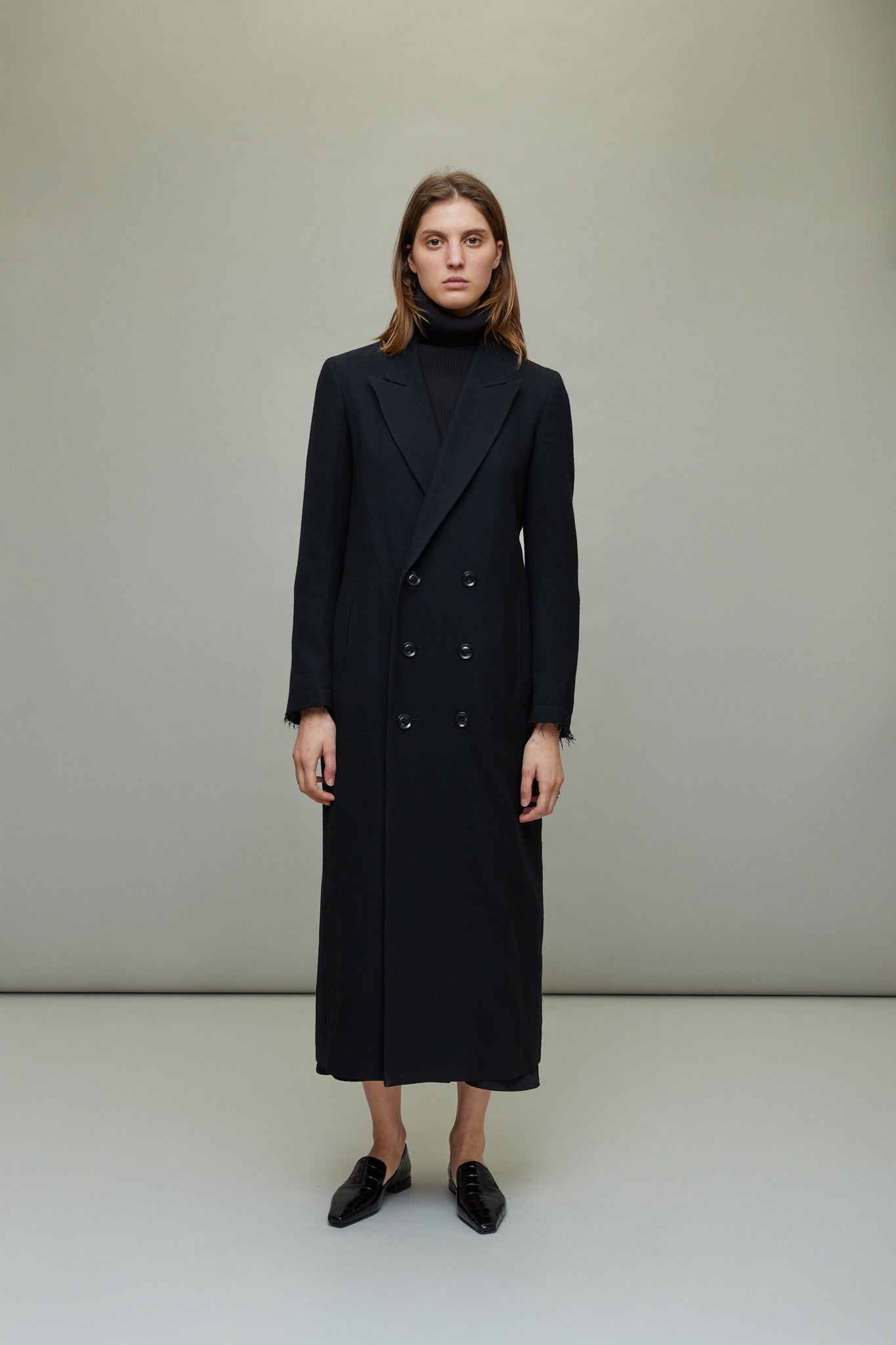 Wool Viyella W Front Long Coat in Black – L'ENSEMBLE