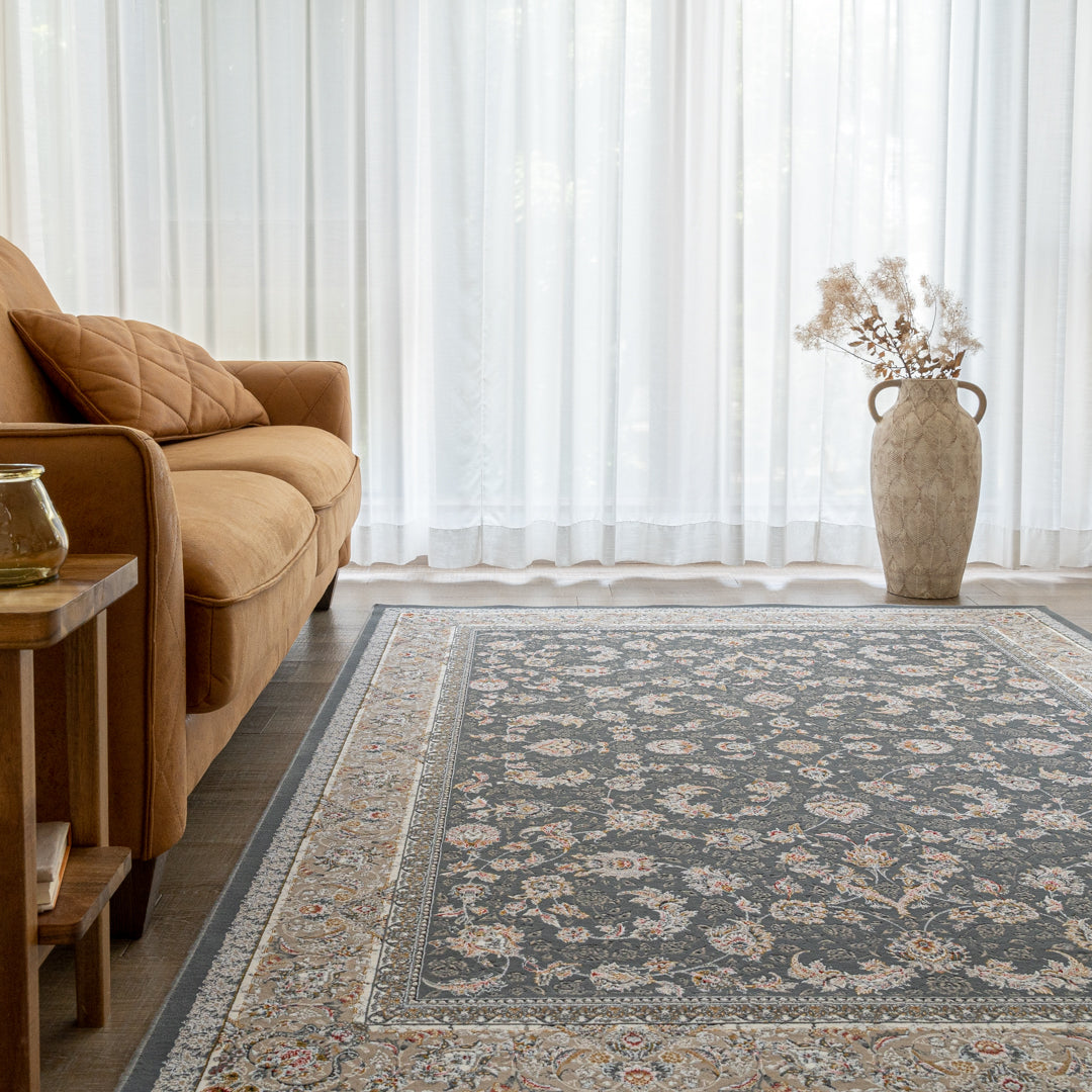 バーラン柄 シルバーグレー色 ペルシャカーペット ラグ ラグサイズ 150