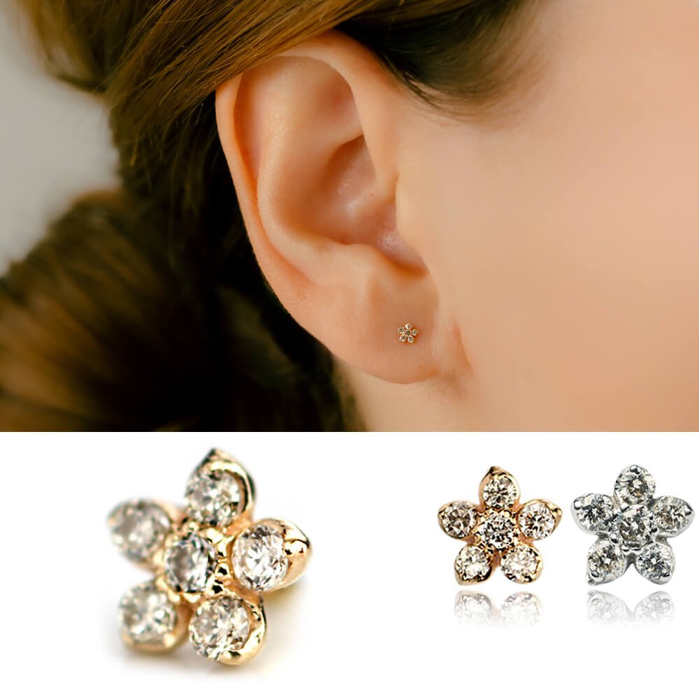 PICOLLET TOPAZDIAMONDK10YG フラワーピアス ピコレ 小振りで可愛い