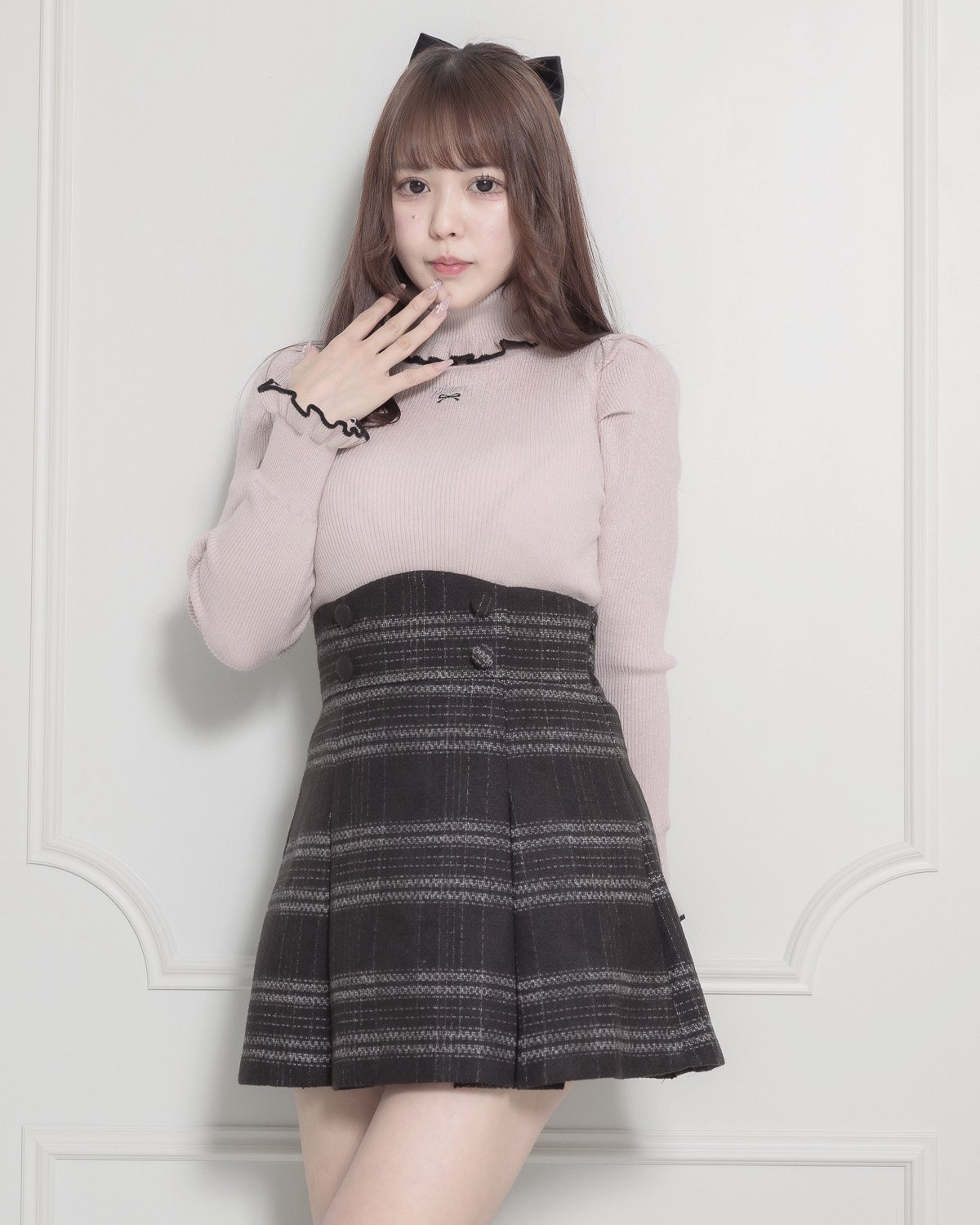 チェック柄ハイウエストタックフレアスカート – pium