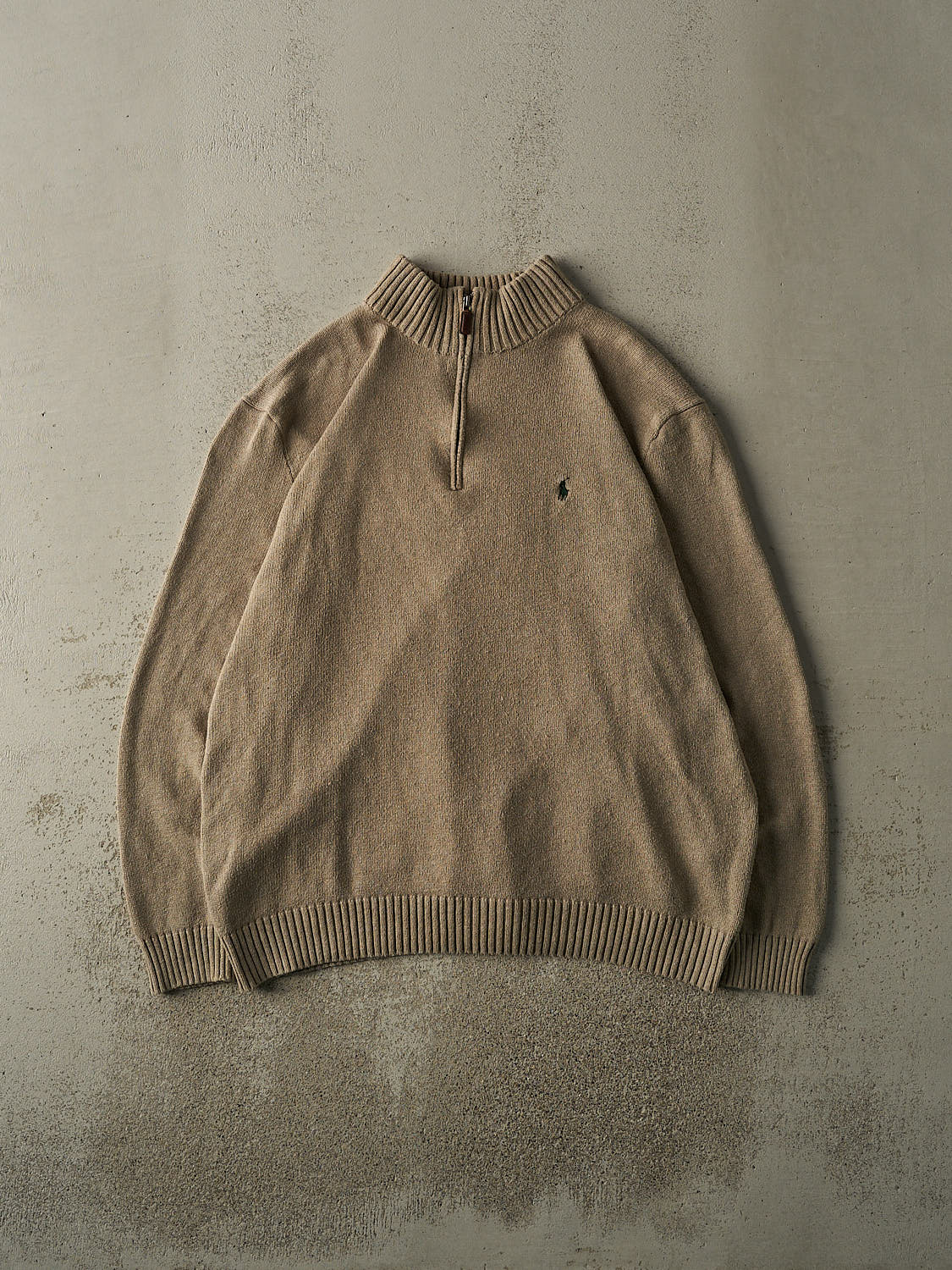 Vintage 90s Beige Polo Ralph Lauren Quarter Zip Knit (XL/XXL