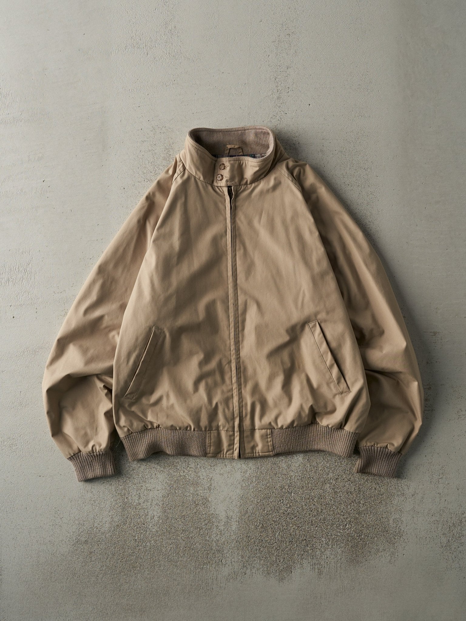 Vintage 80s Beige Flannel Lined Harrington Jacket (M/L