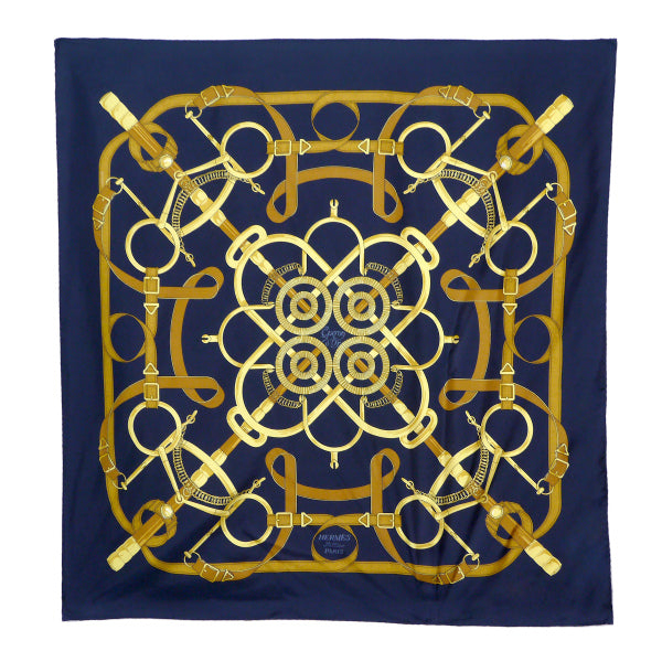 HERMES 大判カレ90スカーフ Eperon d'Or（黒系/黄金の拍車） – Vintage