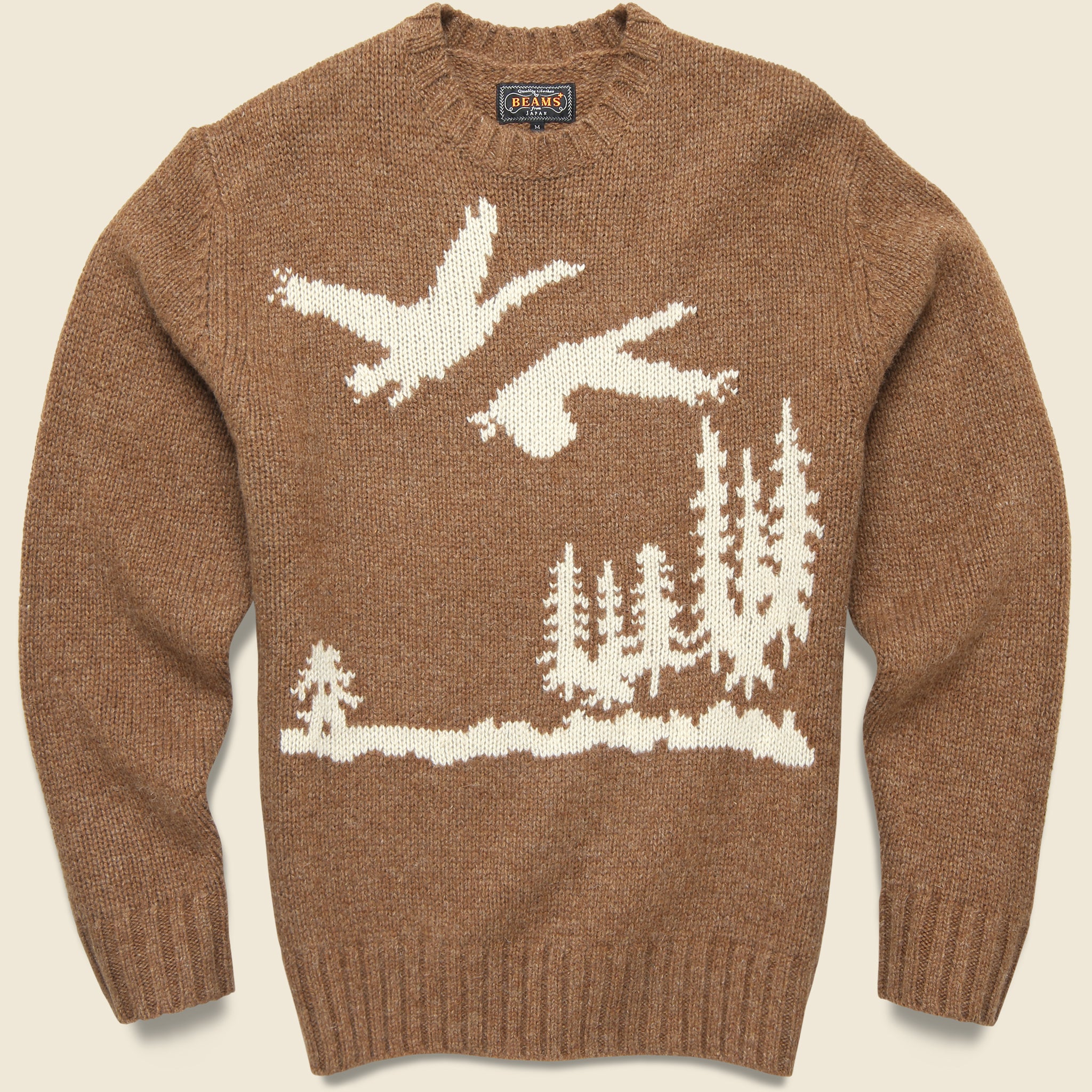 Intarsia 3G Crewneck Ducks Sweater - Brown