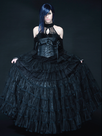 h.NAOTO FRILL フリル レース コルセット スカート 編み上げ 黒 h