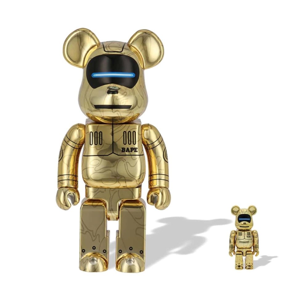 Baby Milo Bape x Sorayama gold” from Be@rbrick - Dope! Gallery
