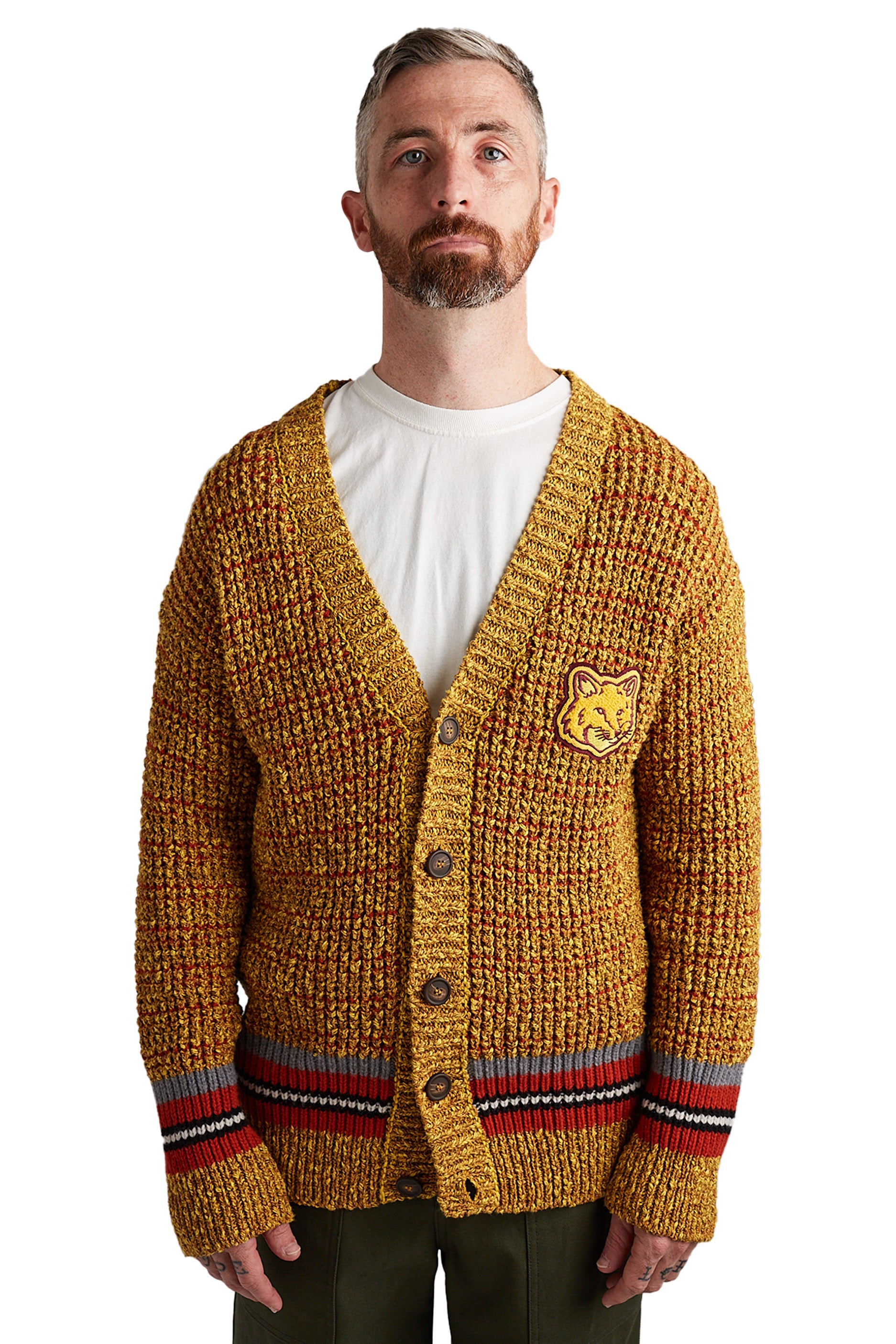 Maison Kitsune Fox Head Crafty Comfort Cardigan 'Mustard Melange'
