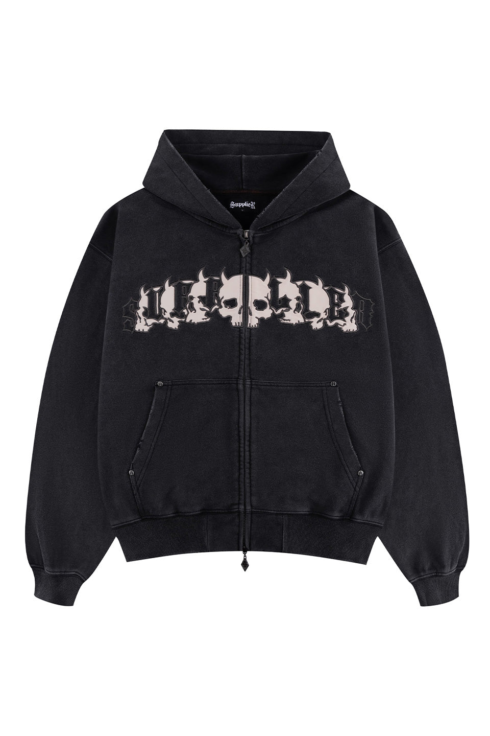 Demon Skull Leather Patch Zip Hoodie｜SUPPLIER｜フーディー