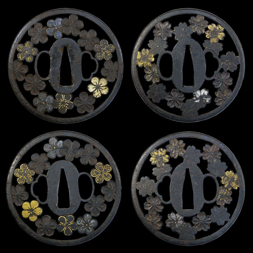 黒色 鉄製 花装飾 鍔 黒色 鉄製 花装飾 鍔