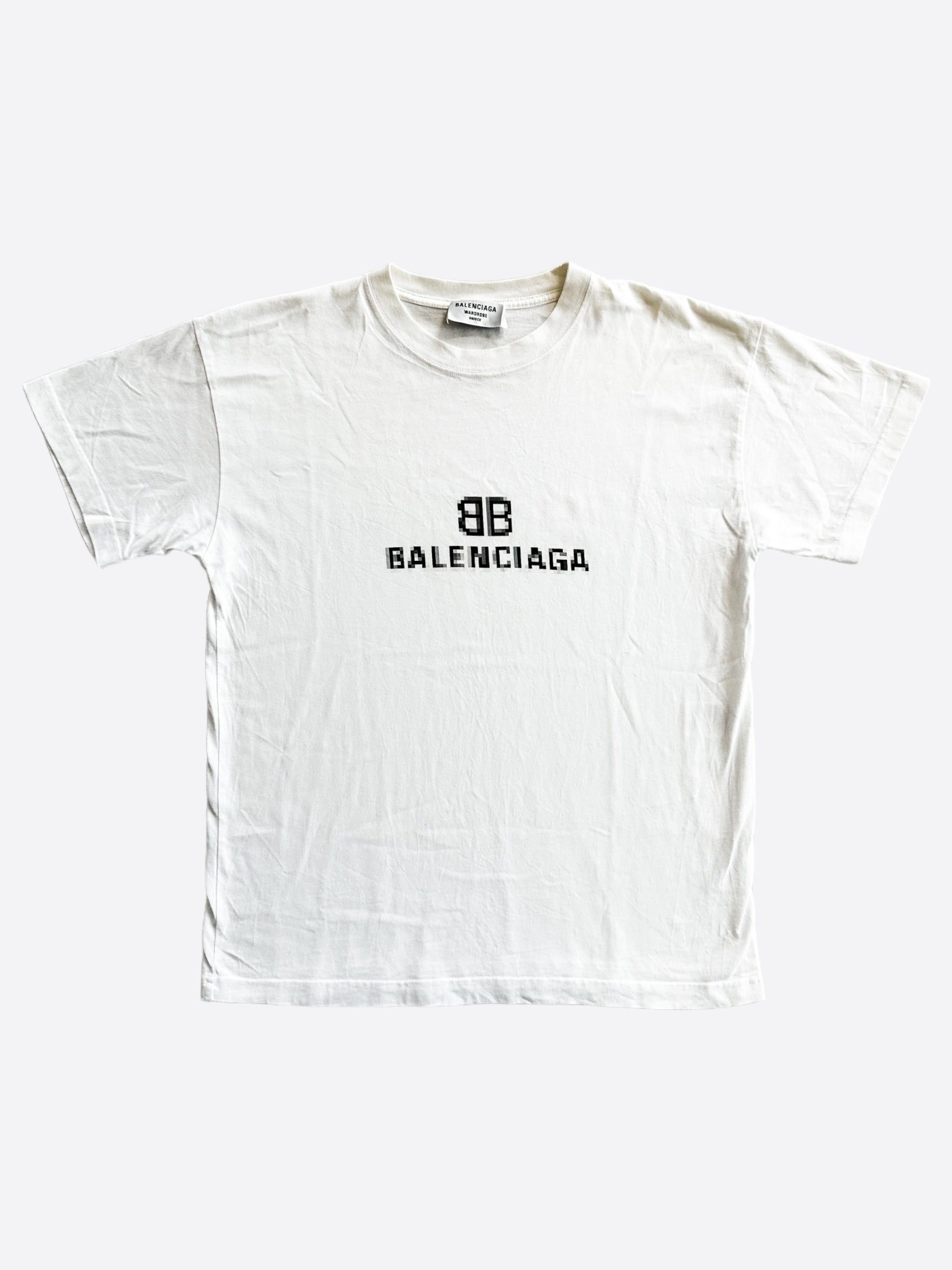 Balenciaga White & Black Pixel Logo T-Shirt – Savonches