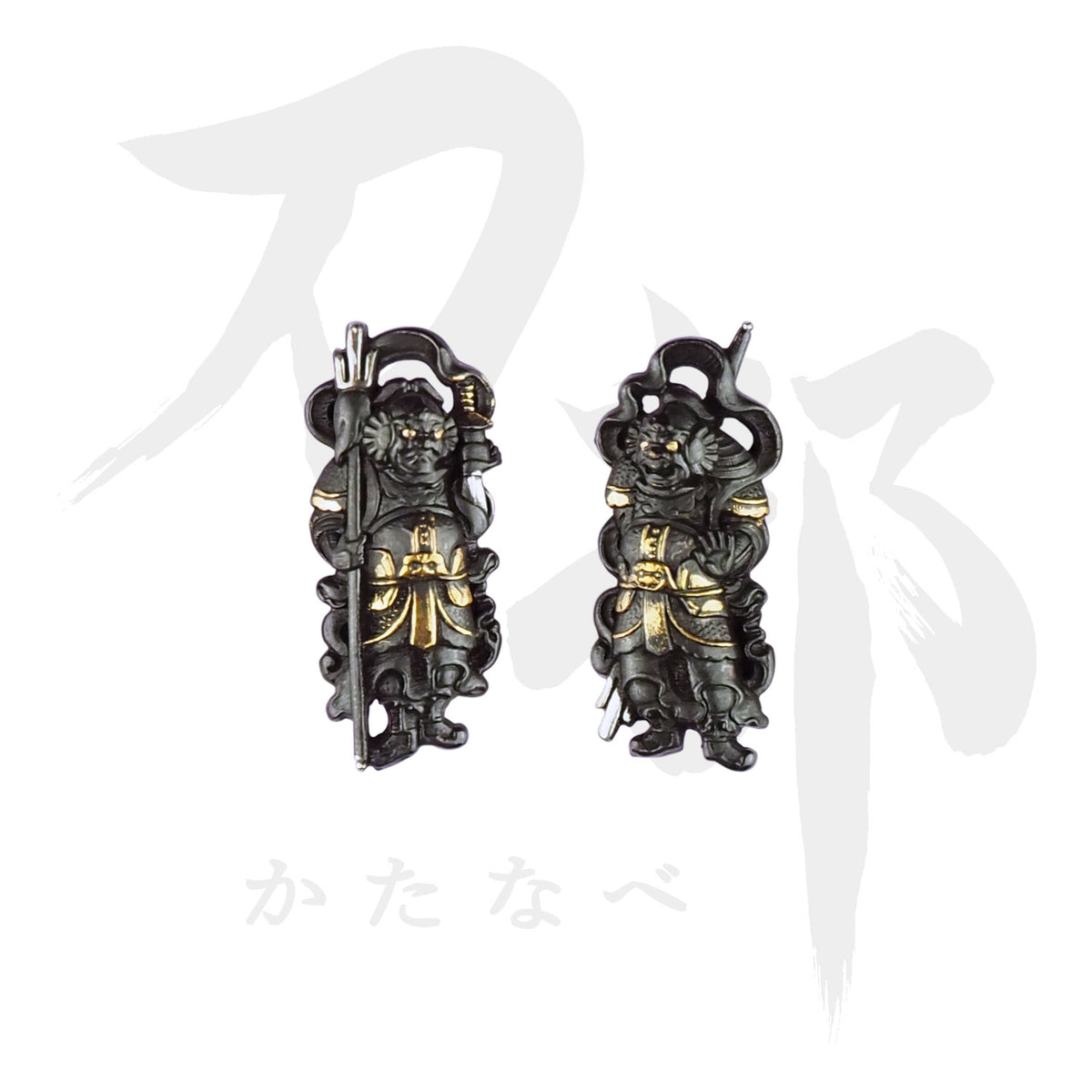 244 時代武具 刀装具 目貫 二組 金象嵌鳥花図 箱付 A